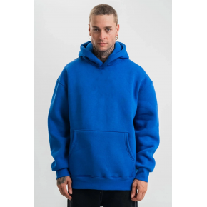 Erkek Oversize 3 İplik Pamuklu Kapüşonlu Kanguru Cepli Hoodie Sweatshirt - Saks Mavisi