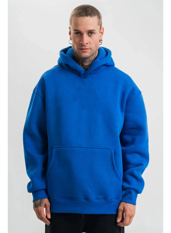 Erkek Oversize 3 İplik Pamuklu Kapüşonlu Kanguru Cepli Hoodie Sweatshirt - Saks Mavisi Erkek Oversize 3 İplik Pamuklu Kapüşonlu Kanguru Cepli Hoodie Sweatshirt - Saks Mavisi
