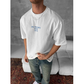Erkek Ön ve Arka Baskılı T-Shirt Kısa Kol Bisiklet Yaka Regular Fit Tişört - Beyaz