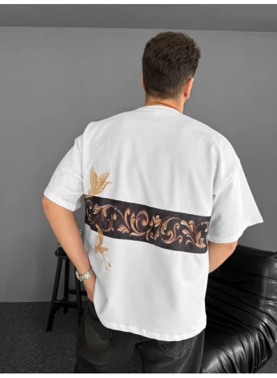 Erkek T-Shirt Ön ve Arka Baskılı Oversize Bisiklet Yaka tişort - Beyaz Erkek T-Shirt Ön ve Arka Baskılı Oversize Bisiklet Yaka tişort - Beyaz