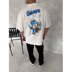 Erkek Ön ve Arka Baskılı T-Shirt Kısa Kol Bisiklet Yaka Regular Fit Tişört -  Beyaz