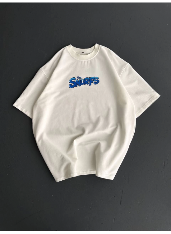 Erkek Ön ve Arka Baskılı T-Shirt Kısa Kol Bisiklet Yaka Regular Fit Tişört -  Beyaz