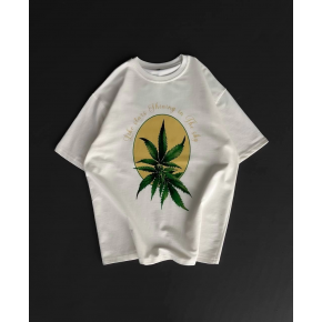 Erkek Kısa Kol Yazlık Tişört Bisiklet Yaka Baskılı Oversize T-Shirt - Beyaz
