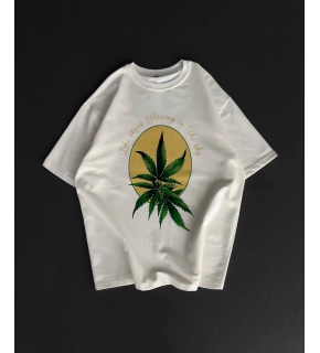 Erkek Kısa Kol Yazlık Tişört Bisiklet Yaka Baskılı Oversize T-Shirt - Beyaz