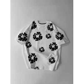 Erkek Tişört Ön ve Arka Baskılı Oversize Bisiklet Yaka T-shirt- Beyaz
