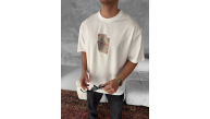 ERKEK Tişört Kısa kol Ön ve Arka Baskılı Oversize Bisiklet Yaka T-Shirt - Beyaz ERKEK Tişört Kısa kol Ön ve Arka Baskılı Oversize Bisiklet Yaka T-Shirt - Beyaz