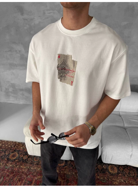 ERKEK Tişört Kısa kol Ön ve Arka Baskılı Oversize Bisiklet Yaka T-Shirt - Beyaz ERKEK Tişört Kısa kol Ön ve Arka Baskılı Oversize Bisiklet Yaka T-Shirt - Beyaz
