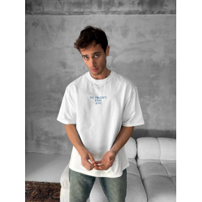 Erkek Ön ve Arka Baskılı T-Shirt Kısa Kol Bisiklet Yaka Regular Fit Tişört - Beyaz