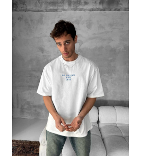 Erkek Ön ve Arka Baskılı T-Shirt Kısa Kol Bisiklet Yaka Regular Fit Tişört - Beyaz