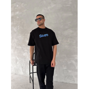 Erkek Ön ve Arka Baskılı T-Shirt Kısa Kol Bisiklet Yaka Regular Fit Tişört - Siyah