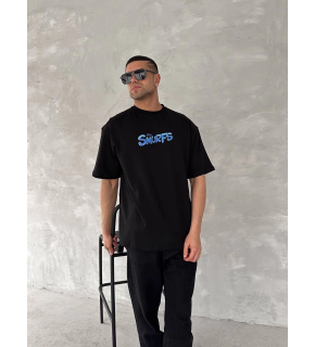 Erkek Ön ve Arka Baskılı T-Shirt Kısa Kol Bisiklet Yaka Regular Fit Tişört - Siyah
