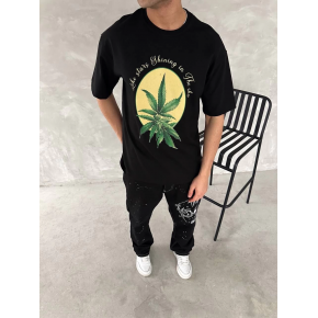 Erkek Baskılı T-Shirt Kısa Kol Bisiklet Yaka Regular Fit Yazlık Tişört - SiyahSiyah