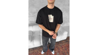 ERKEK Tişört Kısa Kol Ön ve Arka Baskılı Oversize Bisiklet Yaka T-shirt - Siyah ERKEK Tişört Kısa Kol Ön ve Arka Baskılı Oversize Bisiklet Yaka T-shirt - Siyah