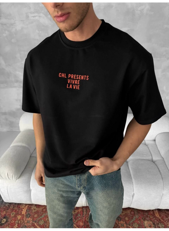 Erkek Ön ve Arka Baskılı T-Shirt Kısa Kol Bisiklet Yaka Regular Fit Tişört - Siyah Erkek Ön ve Arka Baskılı T-Shirt Kısa Kol Bisiklet Yaka Regular Fit Tişört - Siyah