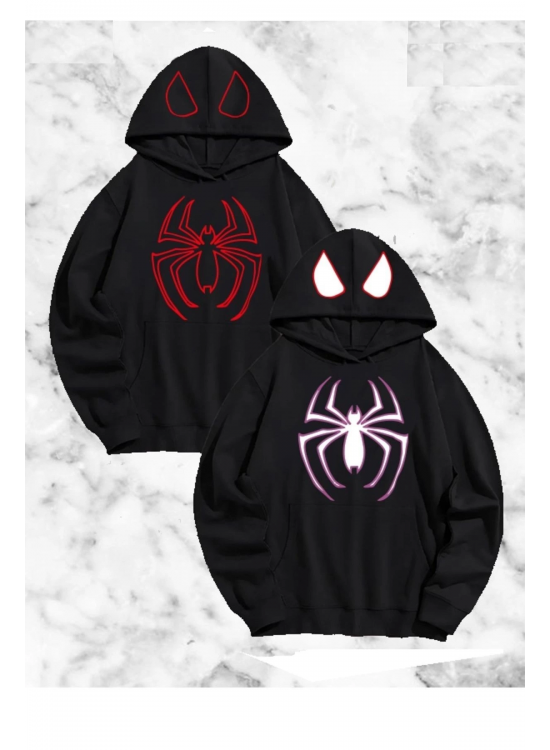 Sevgili Çift Kombini Örümcek Baskılı Kapüşonlu Sweatshirt Hoodie - Siyah Sevgili Çift Kombini Örümcek Baskılı Kapüşonlu Sweatshirt Hoodie - Siyah