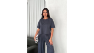 Kadın Osy Modal Yumuşak Dokulu Kumaş Bisiklet Yaka T-shirt Bol paça Pantalon ikili Takım -Antrasit Kadın Osy Modal Yumuşak Dokulu Kumaş Bisiklet Yaka T-shirt Bol paça Pantalon ikili Takım -Antrasit