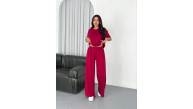 Kadın Osy Modal Yumuşak Dokulu Kumaş Bisiklet Yaka T-shirt Bol paça Pantolon ikili Takım -Bordo Kadın Osy Modal Yumuşak Dokulu Kumaş Bisiklet Yaka T-shirt Bol paça Pantolon ikili Takım -Bordo