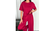 Kadın Osy Modal Yumuşak Dokulu Kumaş Bisiklet Yaka T-shirt Bol paça Pantolon ikili Takım -Bordo Kadın Osy Modal Yumuşak Dokulu Kumaş Bisiklet Yaka T-shirt Bol paça Pantolon ikili Takım -Bordo
