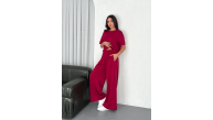 Kadın Osy Modal Yumuşak Dokulu Kumaş Bisiklet Yaka T-shirt Bol paça Pantolon ikili Takım -Bordo Kadın Osy Modal Yumuşak Dokulu Kumaş Bisiklet Yaka T-shirt Bol paça Pantolon ikili Takım -Bordo