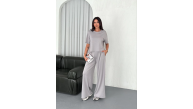 Kadın Osy Modal Yumuşak Kumaş Bisiklet Yaka T-shirt Bol paça Pantolon ikili Takım - Boyalı Gri Kadın Osy Modal Yumuşak Kumaş Bisiklet Yaka T-shirt Bol paça Pantolon ikili Takım - Boyalı Gri