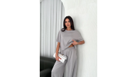 Kadın Osy Modal Yumuşak Kumaş Bisiklet Yaka T-shirt Bol paça Pantolon ikili Takım - Boyalı Gri Kadın Osy Modal Yumuşak Kumaş Bisiklet Yaka T-shirt Bol paça Pantolon ikili Takım - Boyalı Gri