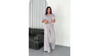 Kadın Osy Modal Yumuşak Kumaş Bisiklet Yaka T-shirt Bol paça Pantolon ikili Takım - Boyalı Gri Kadın Osy Modal Yumuşak Kumaş Bisiklet Yaka T-shirt Bol paça Pantolon ikili Takım - Boyalı Gri