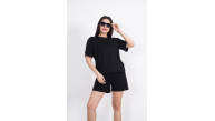 Osy Modal yumuşak dokulu Kumaş Kadın Bisiklet Yaka T-shirt Kısa Şort İkili Takım - Siyah Osy Modal yumuşak dokulu Kumaş Kadın Bisiklet Yaka T-shirt Kısa Şort İkili Takım - Siyah