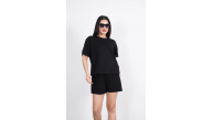Osy Modal yumuşak dokulu Kumaş Kadın Bisiklet Yaka T-shirt Kısa Şort İkili Takım - Siyah Osy Modal yumuşak dokulu Kumaş Kadın Bisiklet Yaka T-shirt Kısa Şort İkili Takım - Siyah