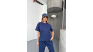 Kadın Osy Modal Yumuşak Dokulu Kumaş Kısa Kollu Bluz Rahat Pantolon ikili Takım- Lacivert Kadın Osy Modal Yumuşak Dokulu Kumaş Kısa Kollu Bluz Rahat Pantolon ikili Takım- Lacivert
