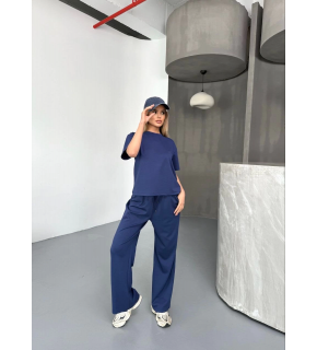 Kadın Osy Modal Yumuşak Dokulu Kumaş Kısa Kollu Bluz Rahat Pantolon ikili Takım- Lacivert
