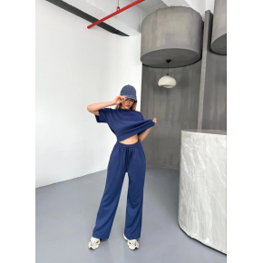 Kadın Osy Modal Yumuşak Dokulu Kumaş Kısa Kollu Bluz Rahat Pantolon ikili Takım- Lacivert