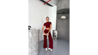 Kadın Osy Modal Yumuşak Dokulu Kumaş Kısa Kollu Crop Alt ispanyol Paça Pantolon ikili Takım - Bordo Kadın Osy Modal Yumuşak Dokulu Kumaş Kısa Kollu Crop Alt ispanyol Paça Pantolon ikili Takım - Bordo