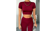 Kadın Osy Modal Yumuşak Dokulu Kumaş Kısa Kollu Crop Alt ispanyol Paça Pantolon ikili Takım - Bordo Kadın Osy Modal Yumuşak Dokulu Kumaş Kısa Kollu Crop Alt ispanyol Paça Pantolon ikili Takım - Bordo