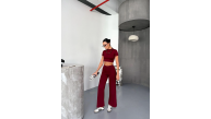 Kadın Osy Modal Yumuşak Dokulu Kumaş Kısa Kollu Crop Alt ispanyol Paça Pantolon ikili Takım - Bordo Kadın Osy Modal Yumuşak Dokulu Kumaş Kısa Kollu Crop Alt ispanyol Paça Pantolon ikili Takım - Bordo