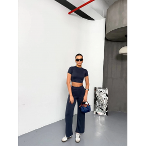 Kadın Osy Modal Yumuşak Dokulu Kumaş Kısa Kollu Crop Alt ispanyol Paça Pantolon ikili Takım - Füme