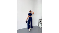 Kadın Osy Modal Yumuşak Kumaş Kısa Kollu Crop Alt ispanyol Paça Pantolon ikili Takım - Lacivert Kadın Osy Modal Yumuşak Kumaş Kısa Kollu Crop Alt ispanyol Paça Pantolon ikili Takım - Lacivert