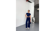 Kadın Osy Modal Yumuşak Kumaş Kısa Kollu Crop Alt ispanyol Paça Pantolon ikili Takım - Lacivert Kadın Osy Modal Yumuşak Kumaş Kısa Kollu Crop Alt ispanyol Paça Pantolon ikili Takım - Lacivert