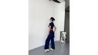 Kadın Osy Modal Yumuşak Kumaş Kısa Kollu Crop Alt ispanyol Paça Pantolon ikili Takım - Lacivert Kadın Osy Modal Yumuşak Kumaş Kısa Kollu Crop Alt ispanyol Paça Pantolon ikili Takım - Lacivert