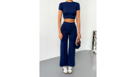 Kadın Osy Modal Yumuşak Kumaş Kısa Kollu Crop Alt ispanyol Paça Pantolon ikili Takım - Lacivert Kadın Osy Modal Yumuşak Kumaş Kısa Kollu Crop Alt ispanyol Paça Pantolon ikili Takım - Lacivert