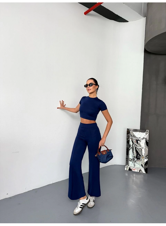 Kadın Osy Modal Yumuşak Kumaş Kısa Kollu Crop Alt ispanyol Paça Pantolon ikili Takım - Lacivert Kadın Osy Modal Yumuşak Kumaş Kısa Kollu Crop Alt ispanyol Paça Pantolon ikili Takım - Lacivert