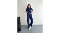Kadın Osy Modal Yumuşak Dokulu Kısa Kollu Yakalı Pantolon ikili Takım - Lacivert Kadın Osy Modal Yumuşak Dokulu Kısa Kollu Yakalı Pantolon ikili Takım - Lacivert