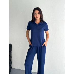 Kadın Osy Modal Yumuşak Dokulu Kısa Kollu Yakalı Pantolon ikili Takım - Lacivert