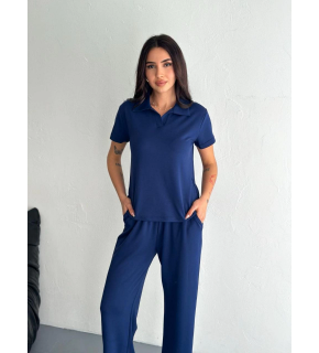 Kadın Osy Modal Yumuşak Dokulu Kısa Kollu Yakalı Pantolon ikili Takım - Lacivert