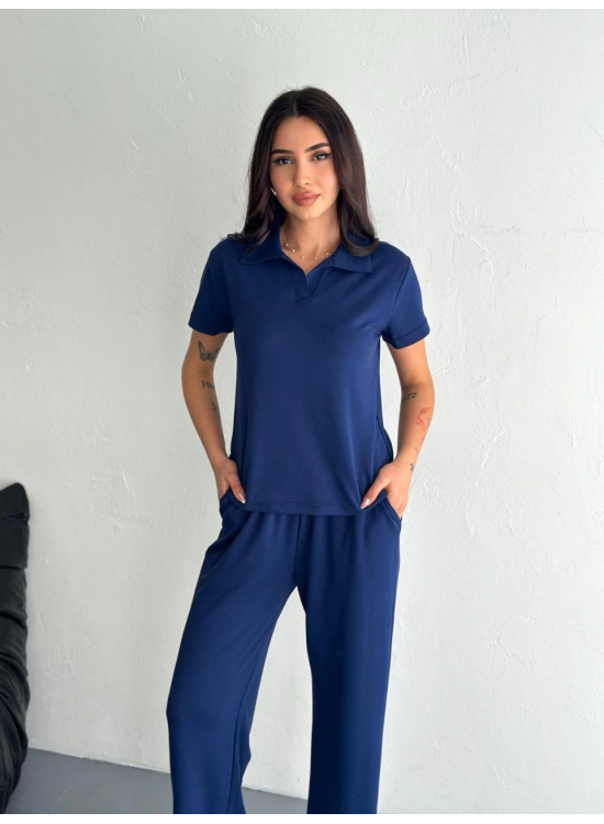 Kadın Osy Modal Yumuşak Dokulu Kısa Kollu Yakalı Pantolon ikili Takım - Lacivert Kadın Osy Modal Yumuşak Dokulu Kısa Kollu Yakalı Pantolon ikili Takım - Lacivert