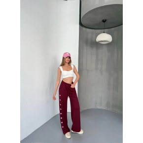 Kadın Osy Modal Yumuşak Dokulu Nakışlı Rahat Bol Paça Eşofman Pantolon - Bordo