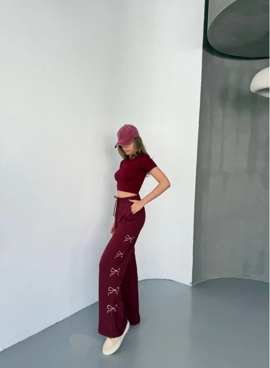 Kadın Osy Modal Yumuşak Dokulu Kumaş Nakış işlemeli Rahat Bol Paça Eşofman Pantolon - Bordo Kadın Osy Modal Yumuşak Dokulu Kumaş Nakış işlemeli Rahat Bol Paça Eşofman Pantolon - Bordo