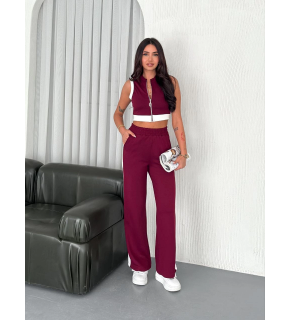 Kadın Osy Modal Yumuşak Dokulu Kumaş Tam Fermuarlı Crop Pantolon İkili Takım - Bordo