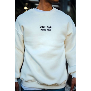 Erkek Bisiklet Yaka 3 İplik pamuklu Baskılı SweatShirt - Beyaz