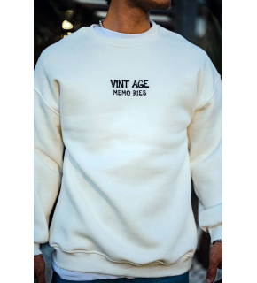 Erkek Bisiklet Yaka 3 İplik pamuklu Baskılı SweatShirt - Beyaz
