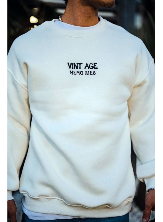 Erkek Bisiklet Yaka 3 İplik pamuklu Baskılı SweatShirt - Beyaz Erkek Bisiklet Yaka 3 İplik pamuklu Baskılı SweatShirt - Beyaz
